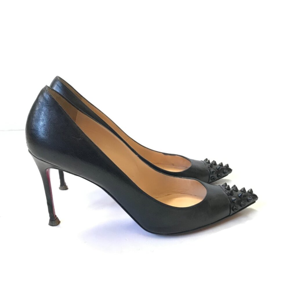Christian Louboutin Geo Spike Pointed Toe Pumps Heels Womens 38.5 8.5 Black Stud - Picture 2 of 12
